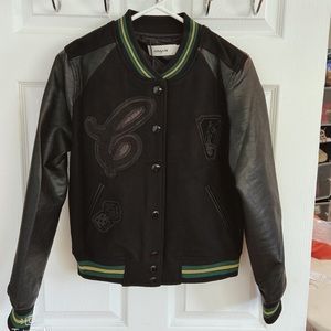 Coach black wool & leather varsity jacket NWT